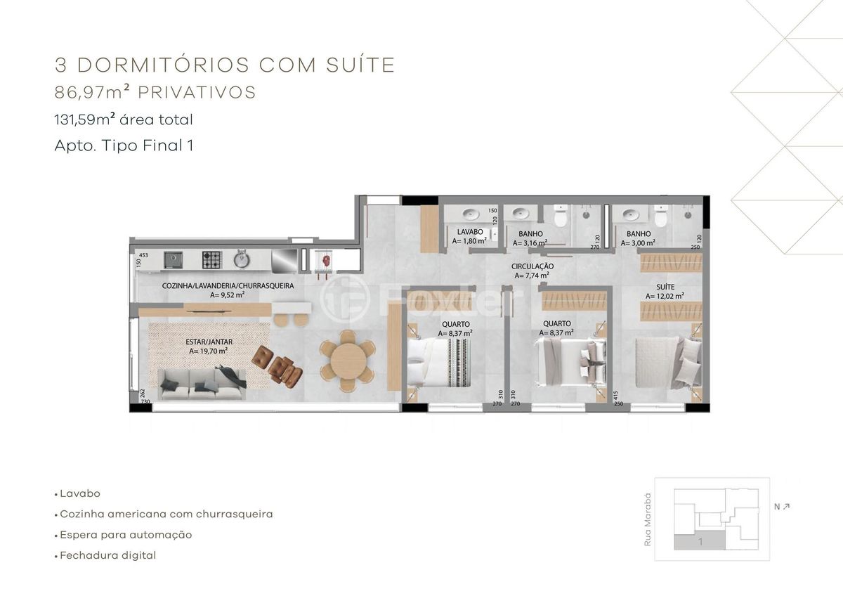 Apartamento 3 dorms de 86 97m² à venda Rua Marabá Centro Capão da